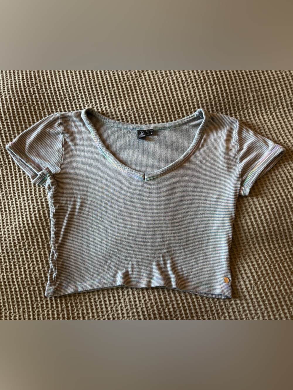 Volcom Heathered Aqua Ribbed V-Neck Tee